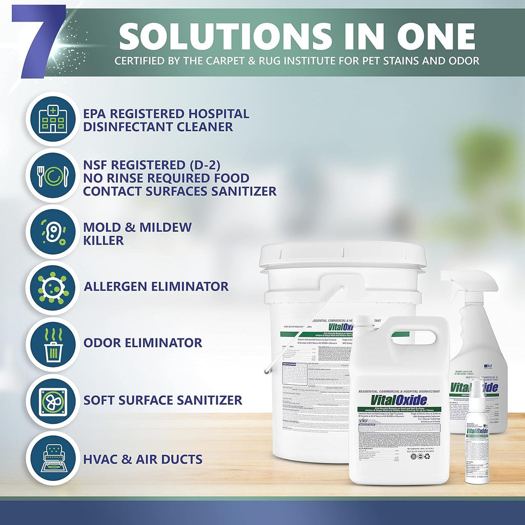 Vital Oxide Disinfectant, Deodorizer, Cleaner, Food-Contact Sanitizer, Virucide – (EPA registration #82972-1) – Kills Mold & Mildew, Eliminates Odors-1 Gallon