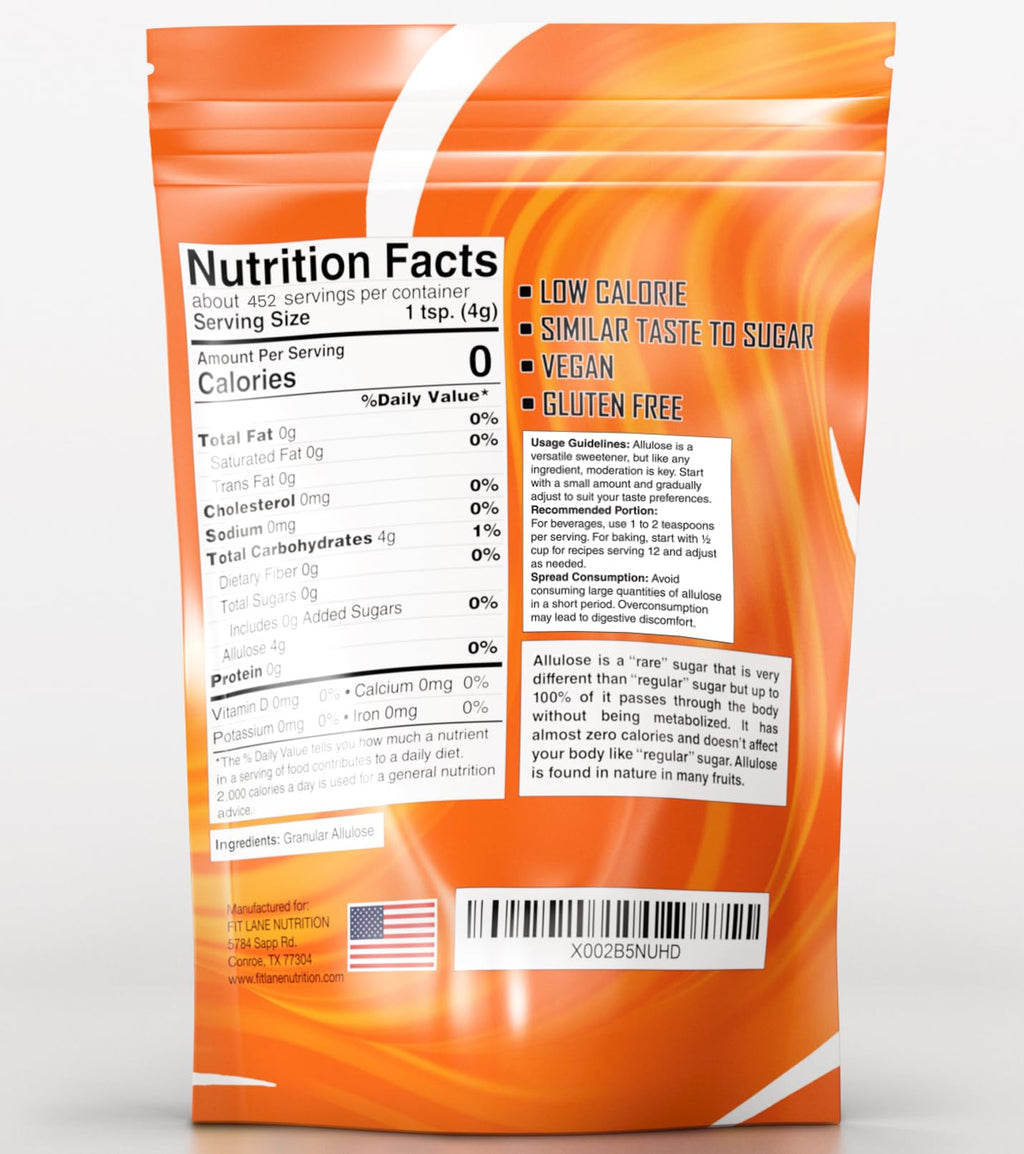 Allulose Sweetener 4 lbs - Pure Low Calorie Zero Net Carb Natural Keto Sugar Substitute With No Aftertaste - Perfect for Baking and Sweetening Your Favorite Foods - By Fit Lane Nutrition