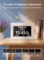 27 Alarms Digital Clock with Voice-Talking Time, Auto DST, 20 Custom Reminders, 10-Level Night Dimmer, Sleep Trainer, Day Date Week Calendar Clock for Seniors Dementia Alzheimers- 7 Inch with Remote
