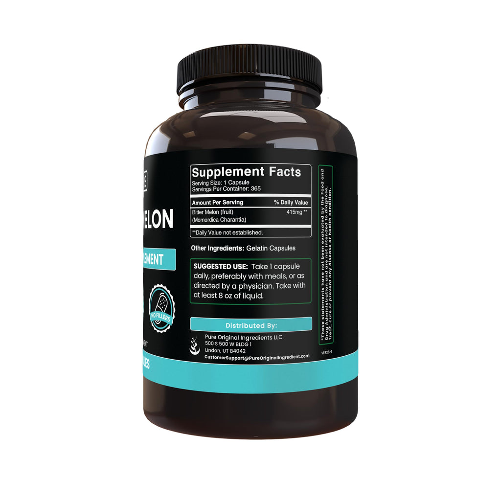 PURE ORIGINAL INGREDIENTS Bitter Melon (365 Capsules) No Magnesium Or Rice Fillers, Always Pure, Lab Verified