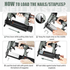 NEU Master Pneumatic Brad Nailer, 2 in 1 Nail Gun/Staple Gun Works with Air Compressor(Not Included), 18 Gauge 2 Inch Brad Nails and Crown 1-5/8 inch Staples with Carrying Case and Safety Glasses