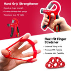 FitBeast Hand Grip Strengthener Workout Kit (5 Pack), 2 Forearm Grip Adjustable Resistance Hand Gripper, Finger Stretcher, Grip Ring & Stress Relief Grip Ball for Athletes, Crimson