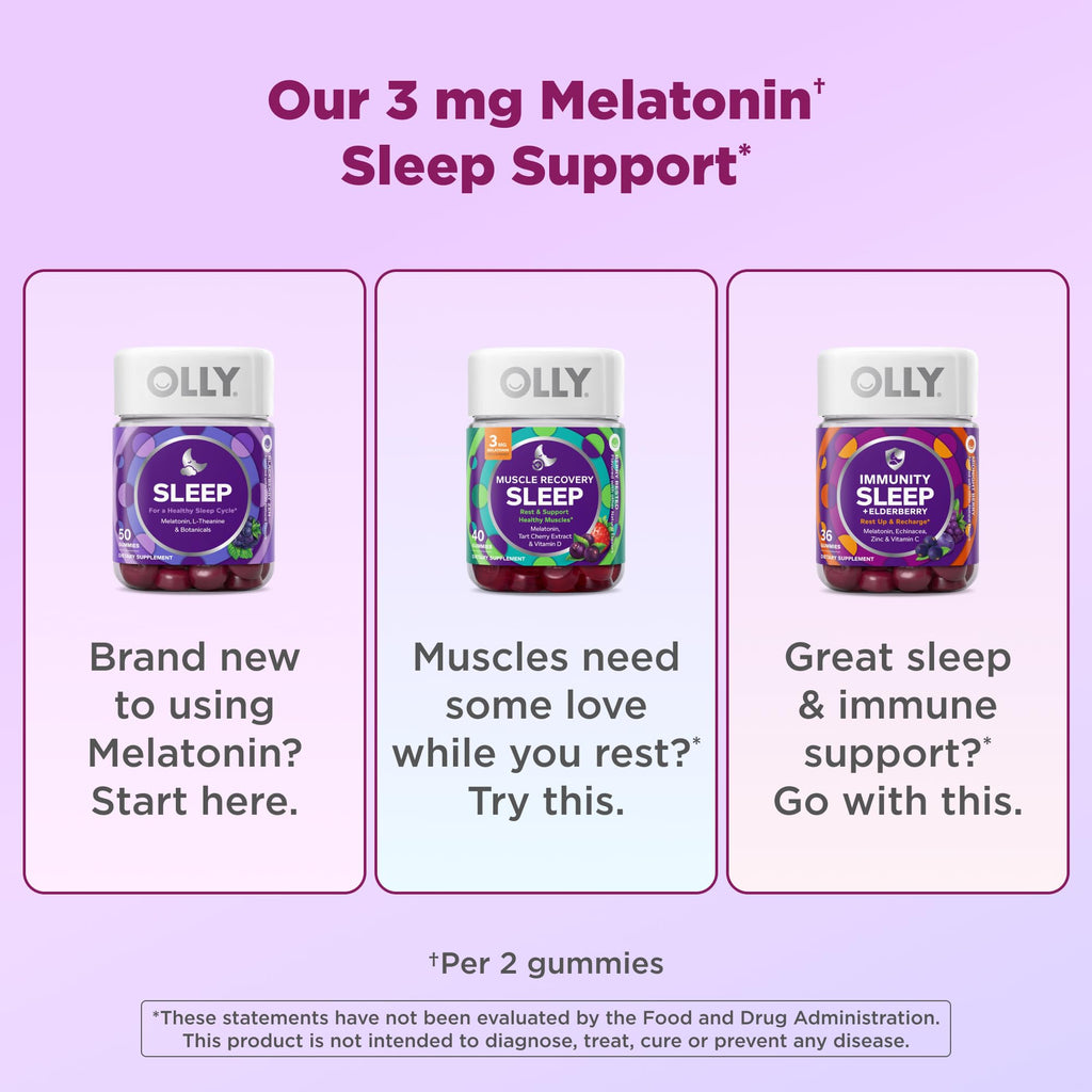 OLLY Muscle Recovery Sleep Gummies, Sleep and Sore Muscle Support, 3mg Melatonin, Tart Cherry, Vitamin D, Berry Flavor - 40 Count