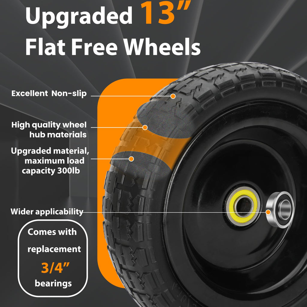 13" Flat Free Wheels Replacement for GOR Garden Cart Tires