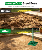 Tigerden Heavy Duty Steel Hand Tamper, 8"x8" Soil Plate Compactor with 44" Adjustable Handle & Rubber Grip, Anti-Loose Ladscaping Tools for Ground, Gravel, Dirt, Sand, Asphalt, Pavers, Blacktop, Green
