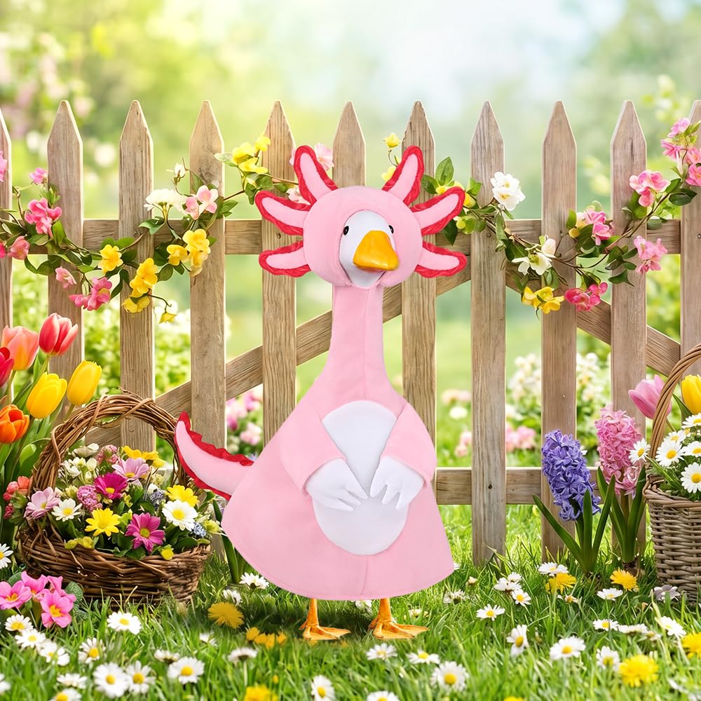 Teeanzo Pink Axolotl Porch Goose Outfits for Outdoor Yard Decor