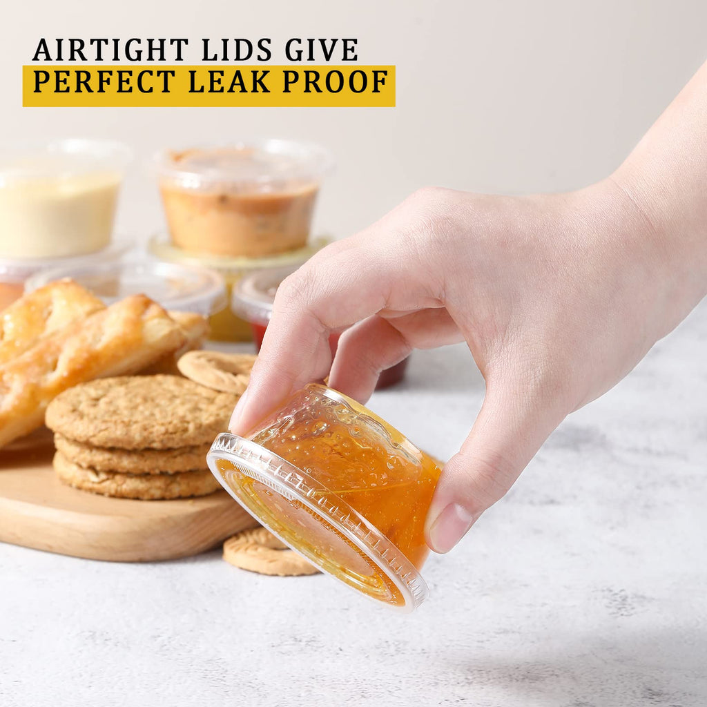 VITEVER [240 Sets - 3.25 oz ] Portion Cups With Lids, Small Plastic Containers with Lids, Airtight and Stackable Souffle Cups, Jello Shot Cups, Sauce Cups, Condiment Cups for Lunch, Party, Trips