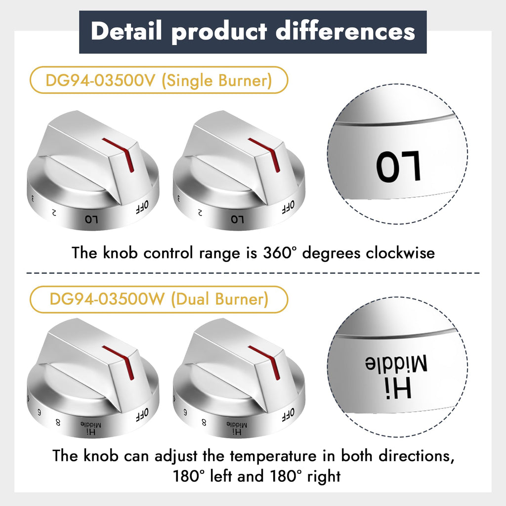AMI PARTS NE63T8111SS NE63T8311SS NE63BG8315SS Fit for Samsung Electric Stove Knob Replacement Knobs for -DG94-03500V DG94-03500W DG94-03500A/Z (4PCS Silver)