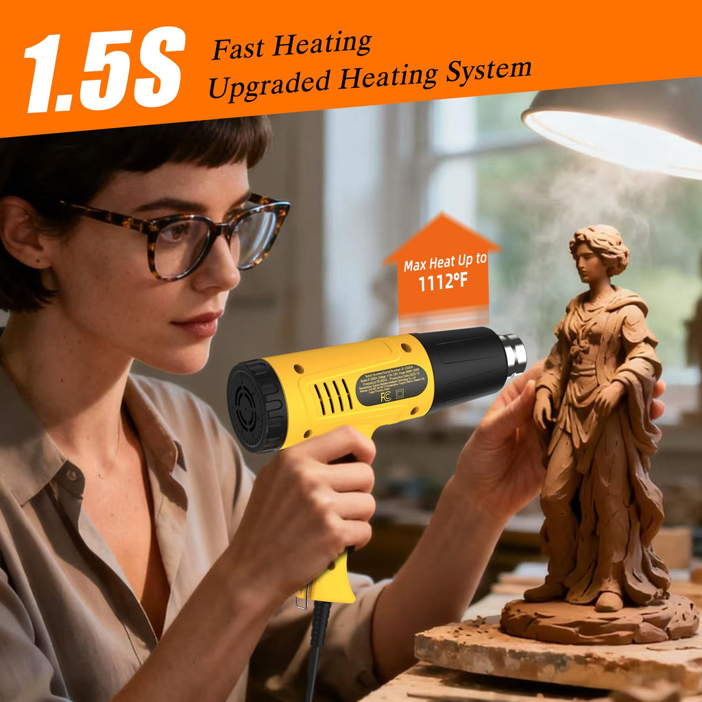 JFTOOIS Heat Gun 572&1112℉ Dual Temperature Control Rapid Heating Heavy-Duty Hot Air Gun Kit, Includes 4 Nozzles, Suitable for Crafts, Heat Shrink PVC, and Paint Removal(JF-2001W)