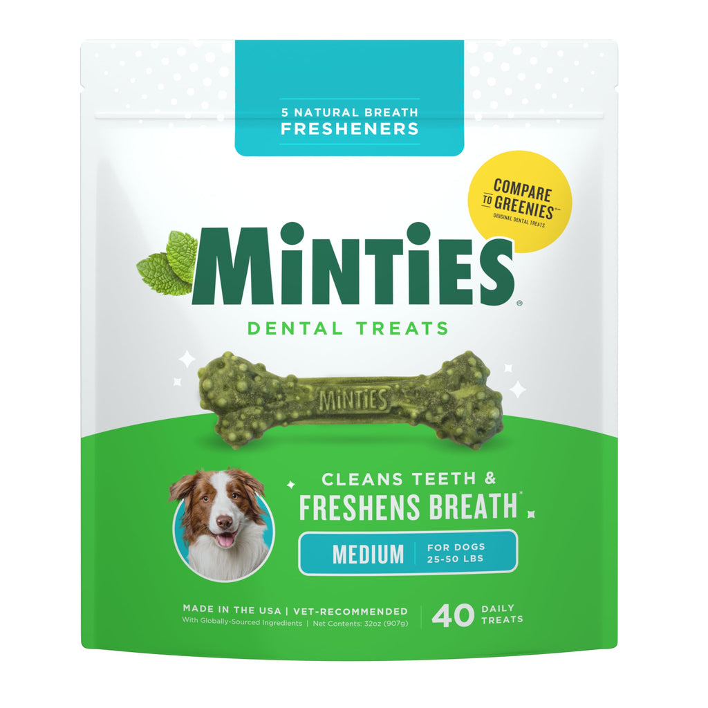 Minties Mint Dental Chews for Dogs, Medium Breeds 25-50 lbs, 40 Ct