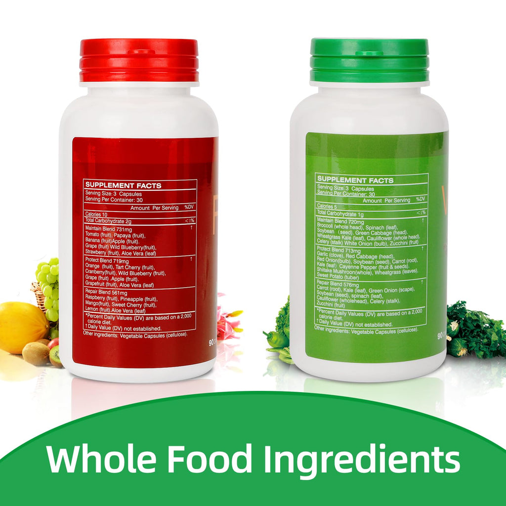 Fruit and Veggies Supplement Ingredients Natural – 4 Bottles 360 Total Vegetarian Capsules | Balance of Natural 16+18 Whole Fruits & Veggies Blend | Fresh Superfood Formula with Vitamins and Minerals