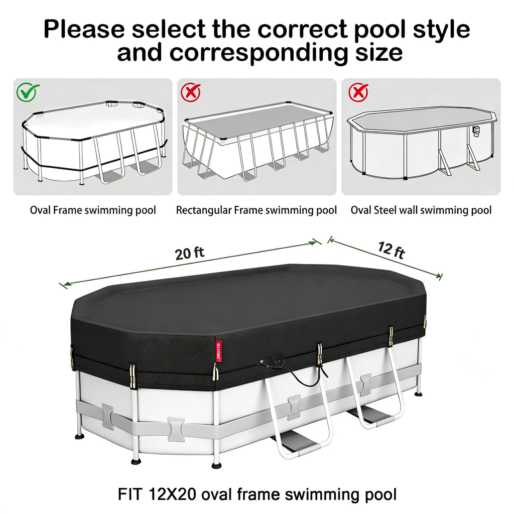 QH.HOME 12X20ft Oval Pool Cover,[Ultimate Windproof & Tear-Resistant Fabric],Snug Fit with Patented Ratchet & Weight Rings,Solar Pool Cover for Above Ground Pools, Blocks Leaves &Waterproof