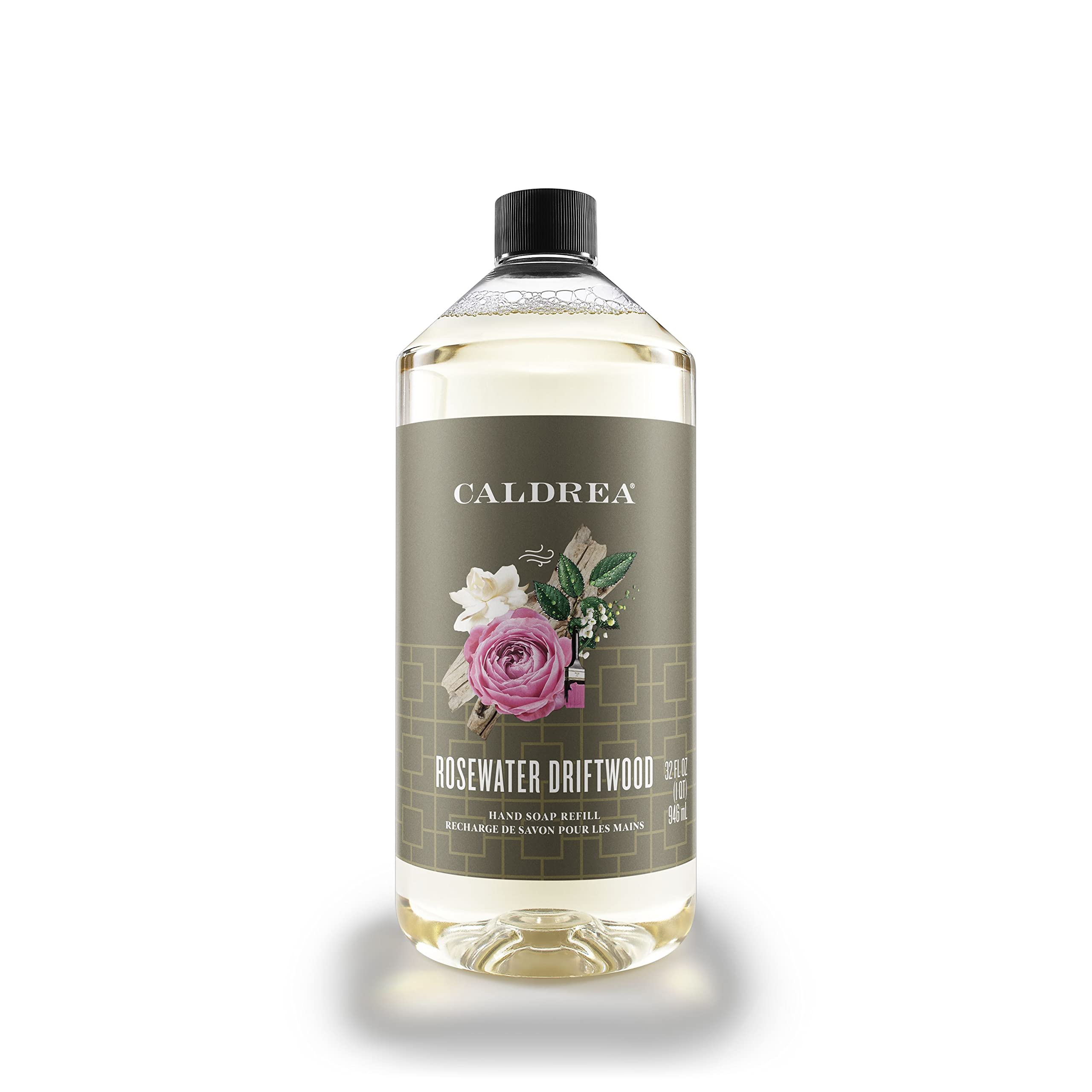 Caldrea Hand Soap Refill, Aloe Vera Gel, Olive Oil And Essential Oils To Cleanse And Condition, Rosewater Driftwood Scent, 32 Oz