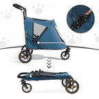 MoNiBloom Pet Stroller for Large Dogs or Multiple Dogs Cats with Adjustable Handle, 3-Wheels Dual Entry Portable Dog Carting Easy Folding Pet Wagon Double Dog Stroller up to 55 lbs, Navy Blue