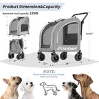 EchoSmile 4 Wheels Pet Stroller, Dog & Cat Stroller for All-Season, Lightweight Carrier with Storage Basket, Adjustable Handle, Removable Pad, Breathable Mesh, Up to 135 lbs, Grey
