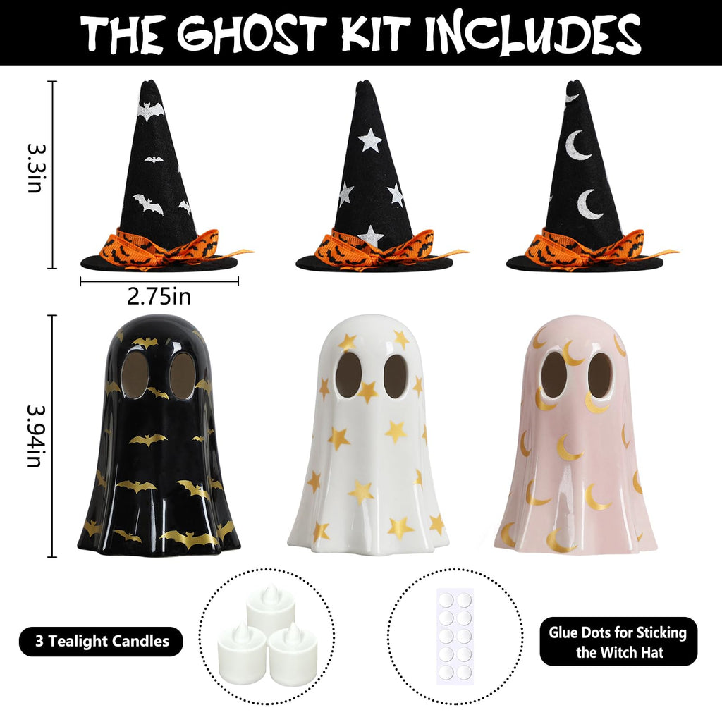 DAZONGE Set of 3 Halloween Ceramic Ghost Halloween Decorations Indoor