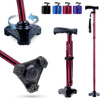 HurryCane Freedom Edition Foldable Walking Cane with T Handle - Enhanced Mobility Support - Patented SteadiGrip Base - Adjustable Height - Lightweight Foldable Design - Red