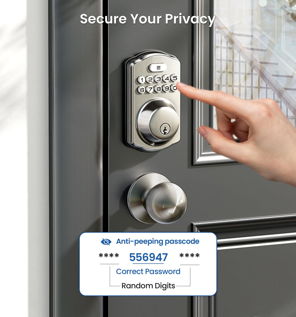 Veise Keyless Entry Door Lock with 2 Knobs, Electronic Backlit Keypad Deadbolt with Handle Set, Auto Lock, One-time Codes, Smart Deadbolt for Front Door, Easy Installation, Satin Nickel