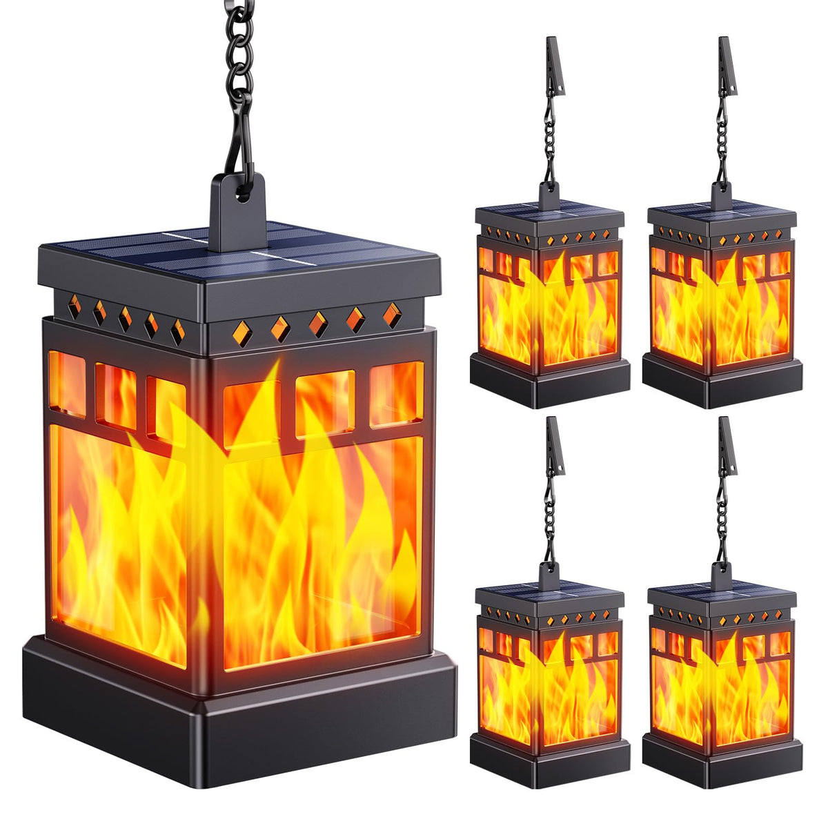KOOPER Hanging Solar Lanterns Outdoor Waterproof, 4PCS Flickering Flame Hanging Solar Lights for Outside, Outdoor Solar Lanterns up to 12 Hours, Halloween Lanterns Decorative for Patio Yard Garden