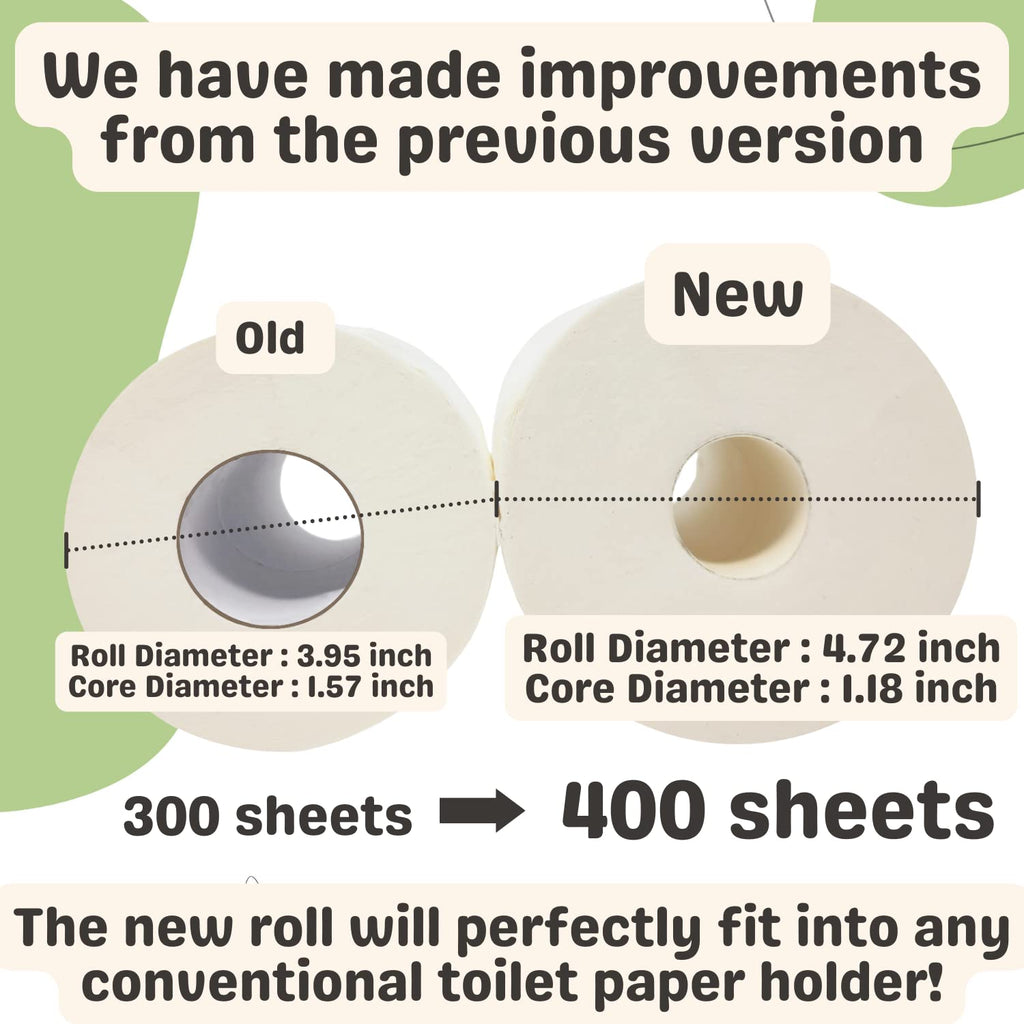 MOTHER EARTH Bamboo Toilet Paper - Ultra Soft & Strong 3-Ply Bath Tissue, 400 Sheets Per Roll, Hypoallergenic & Septic Safe, Mega Rolls, Pack of 12 Rolls
