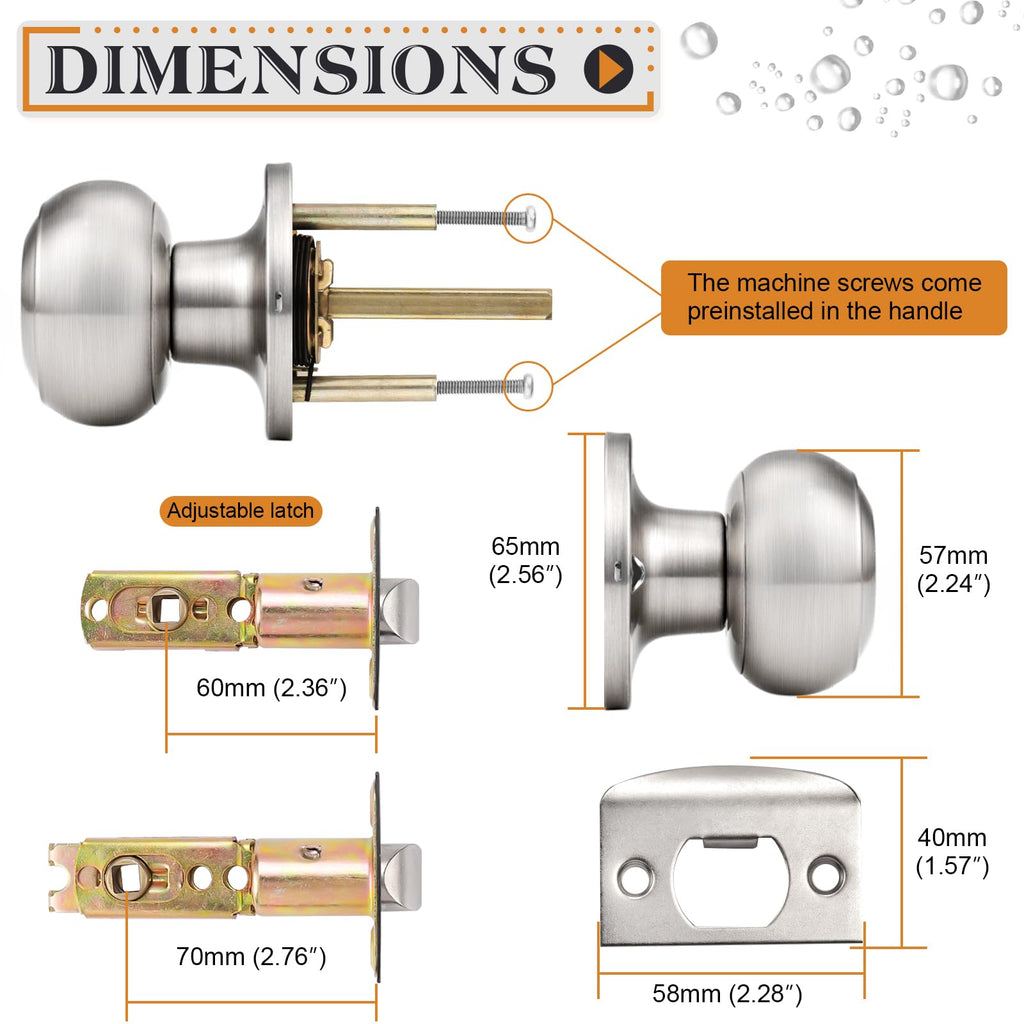 Probrico Interior Door Knobs for Hallway, Flat Ball Closet Door Knob Brushed Nickel Finish, 10Pack Passage Door Knobs Brushed Nickel Door Knob