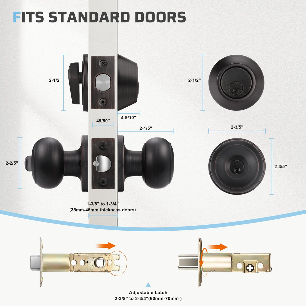 KNOBWELL Keyed Entry Door Knob and Single Cylinder Deadbolt Combo Set, Exterior Door Knobs for Entrance and Front Door, Keyed Alike Knob and Deadbolt, Oil Rubbed Bronze, 10 Pack