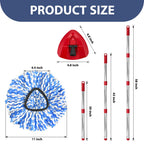 Spin Mop Replacement Set, Includes 2 Mop Head Replacement, 1 Mop Handle (30-58in Adjustable 4-Section Pole), 1 Spin Base