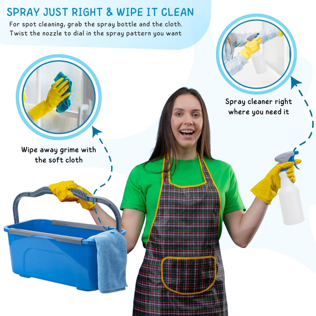 Window Cleaning Kit for Home and Commercial Use, 6 Ft Long Handle Professional Glasses Cleaner Squeegee with 3 Gallon Bucket and Spray Bottle and Scrubber, Car Windshield Washing Tool