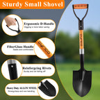 Cyrico 28 Inch Shovel for Digging, Heavy Duty Round Point Garden Shovel with D-Handle Fiberglass Handle, Portable Small Shovel for Gardening Landscaping Camping Snow Removal Beach Car Emergency Tool