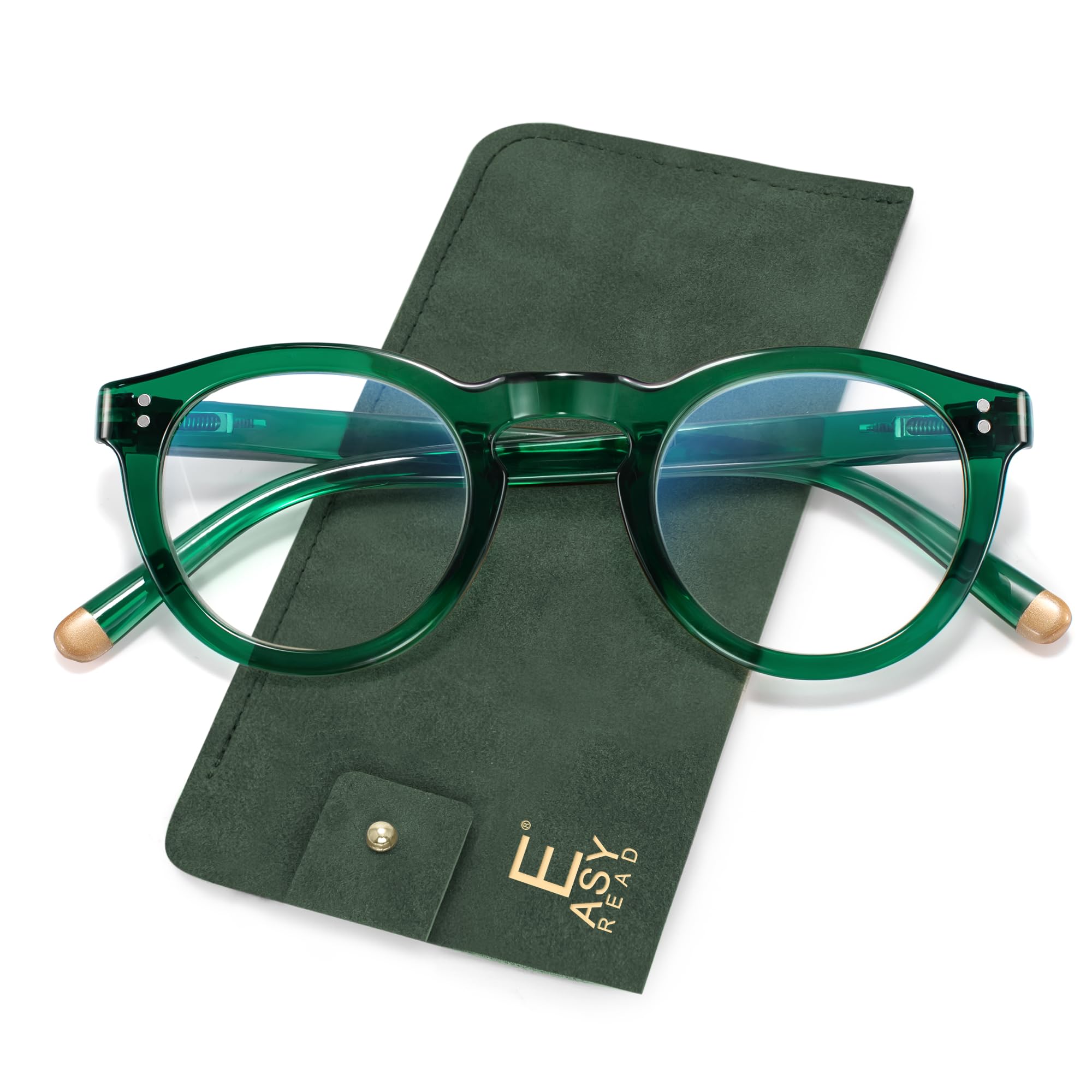 EASY READ Retro Round Blue Light Blocking Reading Glasses for Women,Anti UV Readers for Women with Spring Hinge(Green,+2.00)