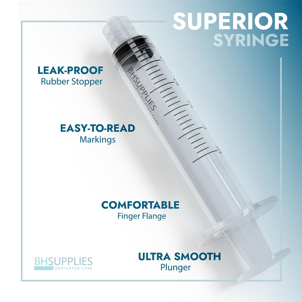 BH Supplies 5mL Luer Lock Tip Syringes (No Needle) - Sterile, Individually Wrapped - 100 Syringes
