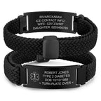 VNOX Medical Alert Id Bracelet for Men Women, Adjustable Customizable Stretchy Rope Emergency Survival Medic Bracelets Wristband Loop Band with Removeable Tag,Black