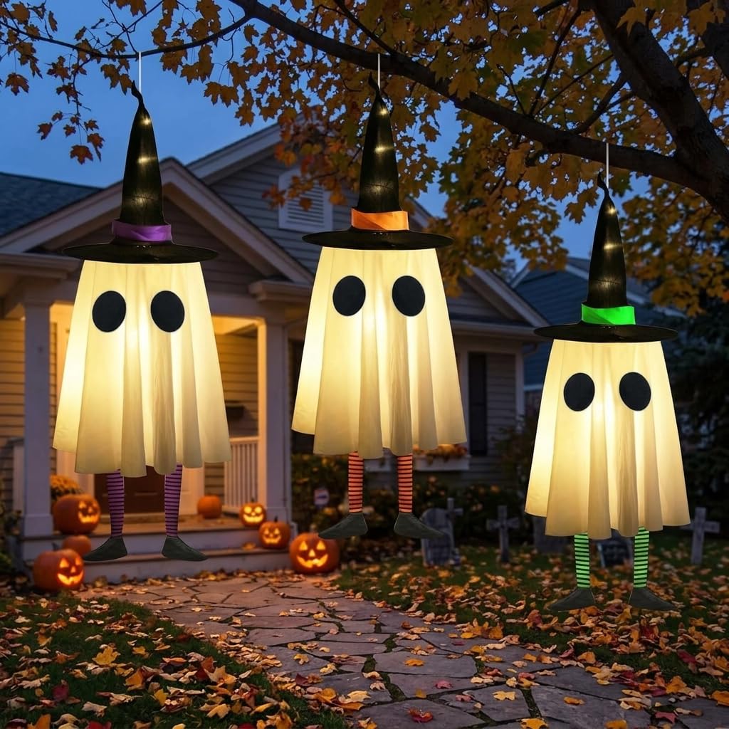 Halloween Decorations Outdoor, Spooky Ghost Halloween Decor with Witch Hat