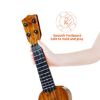 QDH Kids Toy Ukulele, Kids Guitar Musical Toy,17 Inch 4 Steel Strings, with Pick,Early Educational Learning Musical Instrument Gift for Preschool Children(Wooden Color) (17inch)
