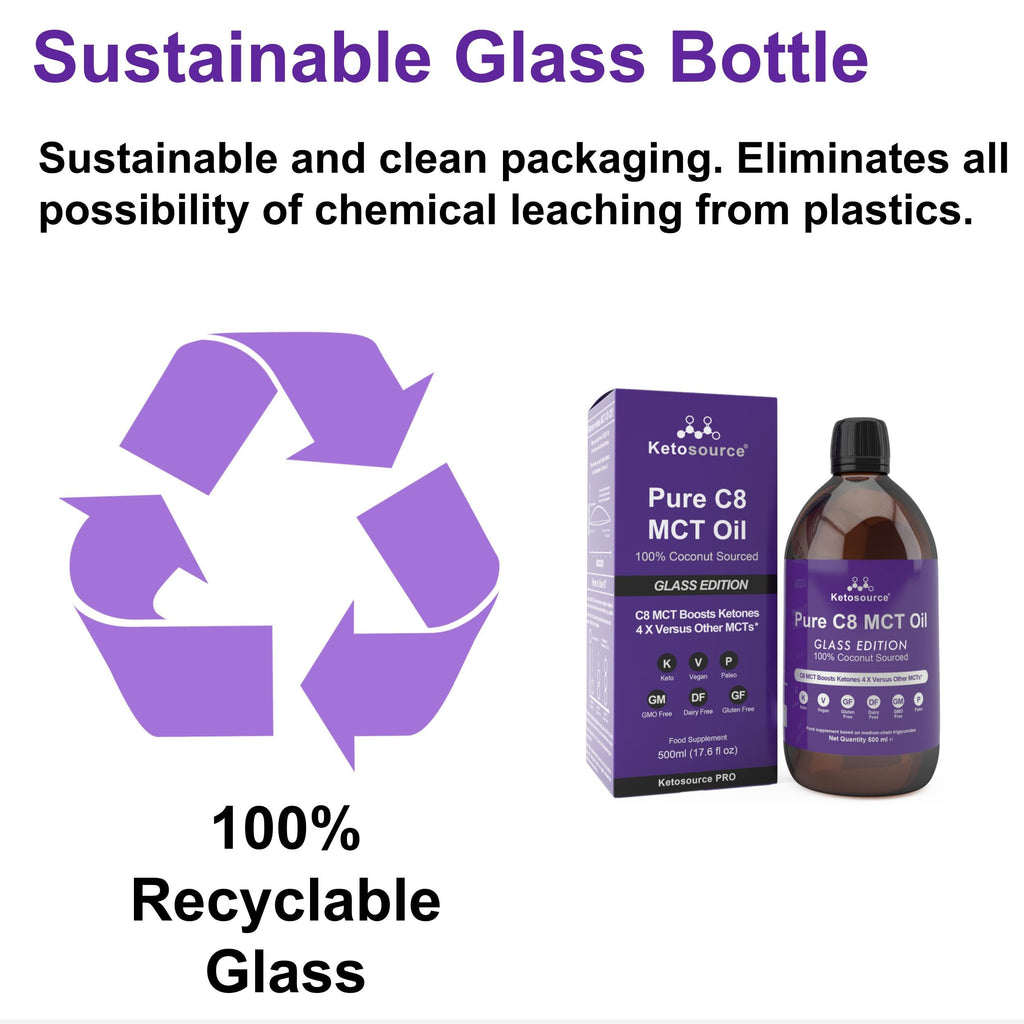 Organic Pure C8 MCT Oil | Boosts Ketones 4X Versus Other MCTs | Highest 99%+ Purity | 100% Coconut MCT Oil Organic | Keto, Fasting, Vegan & Gluten Safe | Premium Lab Tested Purity | 500ml Glass Bottle