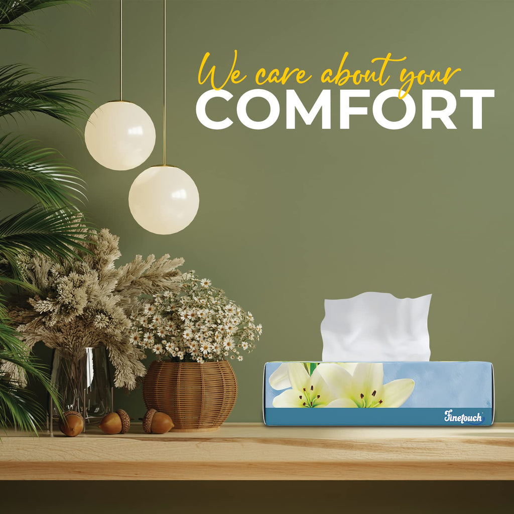 Finetouch 2-Ply Facial Tissues – 6 Boxes of 130 Soft Tissues (780 Total) – Strong & Gentle Tissue for Home, Office, or Travel Use