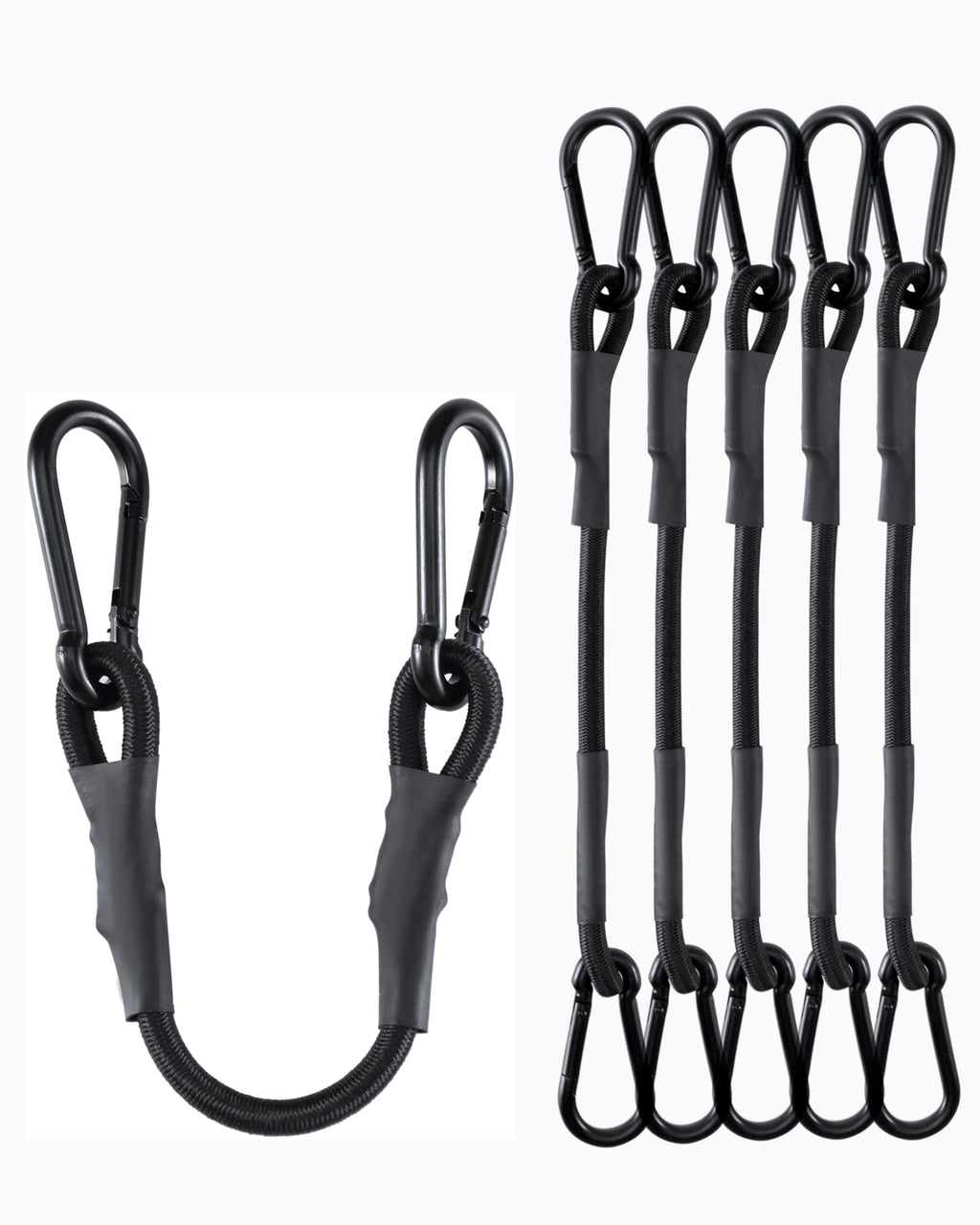 8 Inch Short Small Carabiner Bungee Cord with 190 Lbs Max Break Strength, 8 Pcs Black Mini UV Resistant Bungee Straps with Upgraded Carabiner Hooks, Great for Cargo, Bike, Kayak Boat, Luggage, etc