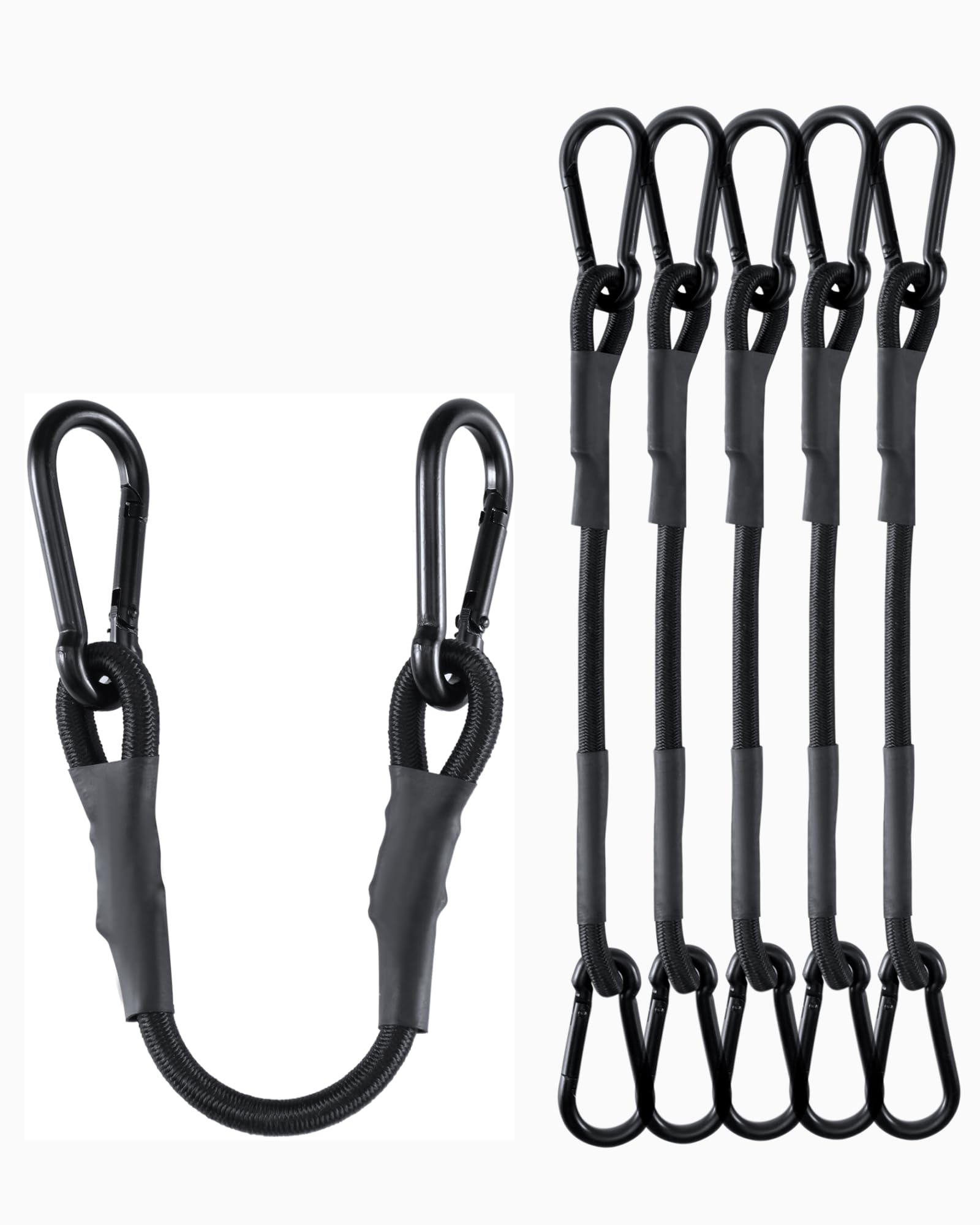 8 Inch Short Small Carabiner Bungee Cord with 190 Lbs Max Break Strength, 8 Pcs Black Mini UV Resistant Bungee Straps with Upgraded Carabiner Hooks, Great for Cargo, Bike, Kayak Boat, Luggage, etc