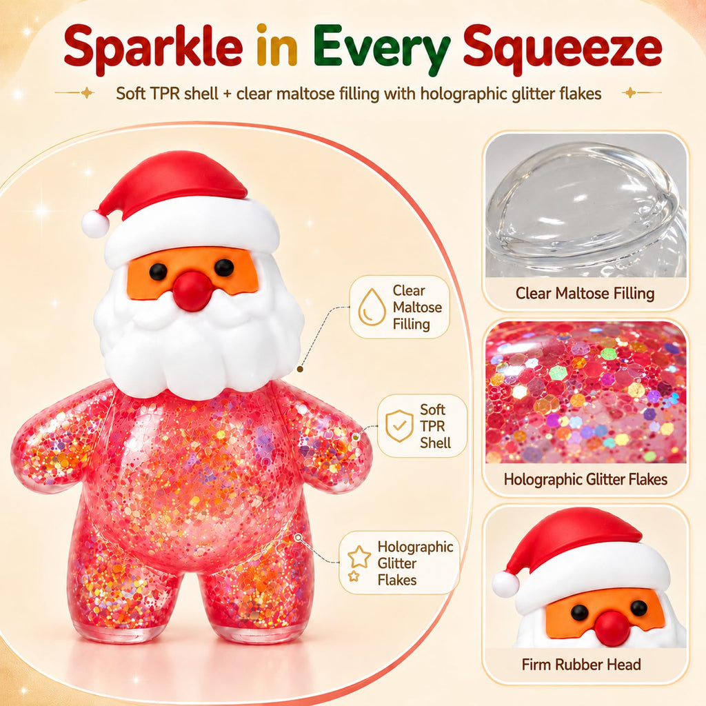 4Pcs Christmas Squishies Toy, Shiny Slow Rising Squeeze Squishy Toys with Soft Body, Fidget Stress Ball, Santa, Snowman,Reindeer,Christmas Tree, Stocking Stuffers, White Elephant Gift for Kids Teens