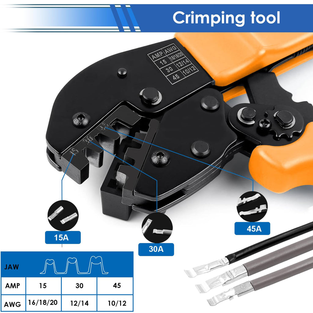 smseace 240Pcs Power Connectors with Crimping Tool 15/30/45 Amp Power Connectors1.5-6mm² (20-10AWG) Quick Disconnect Power connectors Quick Disconnect Terminals Connectors
