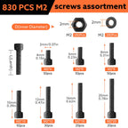 Hapric 830Pcs M2 Screws Assortment Kit, M2x 4-20MM Bolts Kits