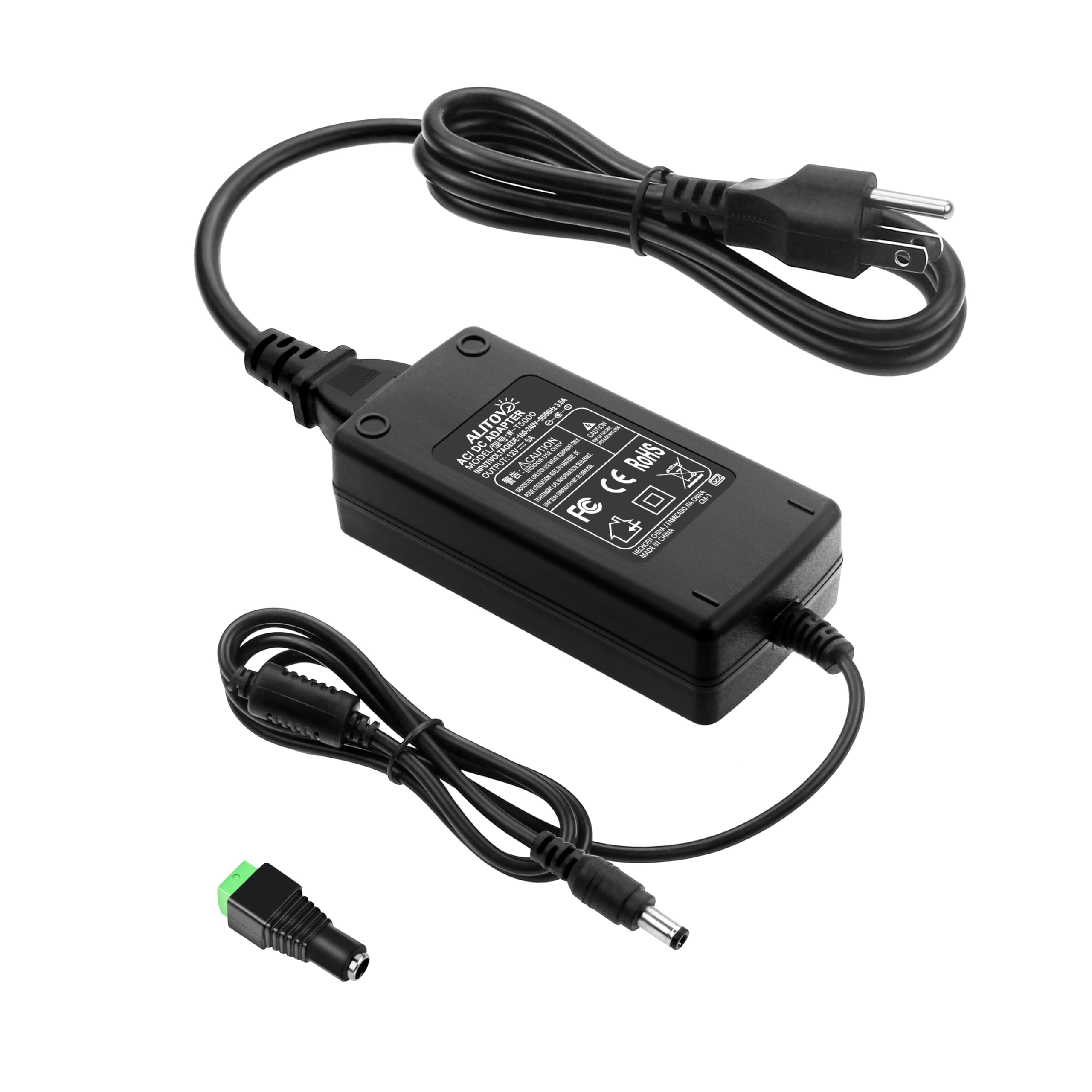 ALITOVE DC 12V 5A Power Supply Adapter Converter Transformer 60W AC 100-240V Input with 5.5x2.5mm DC Output Jack for 5050 3528 LED Strip Module Light