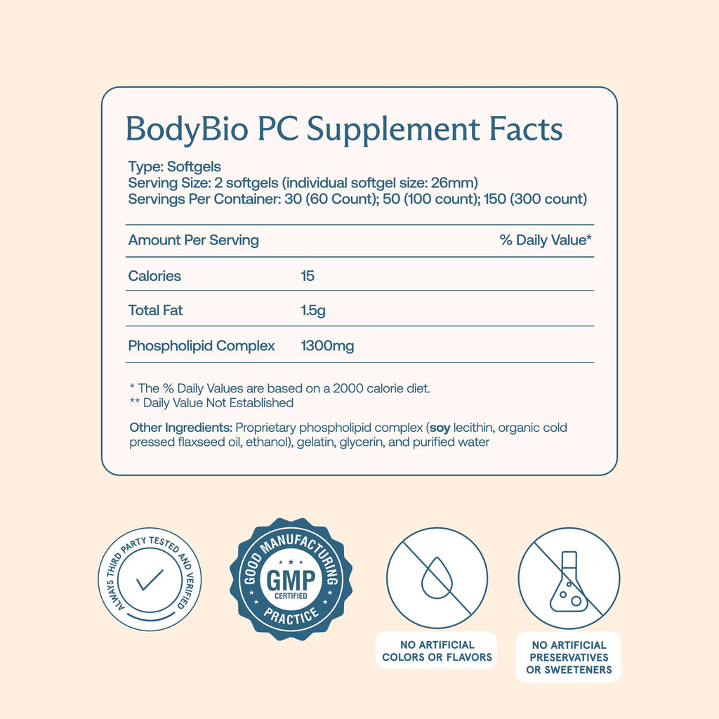 BodyBio PC - Phosphatidylcholine for Brain Health, Mental Clarity, Cognitive Function, Cellular Repair & Healthy Aging, Phospholipid Complex Supplement for Gentle Daily Detox