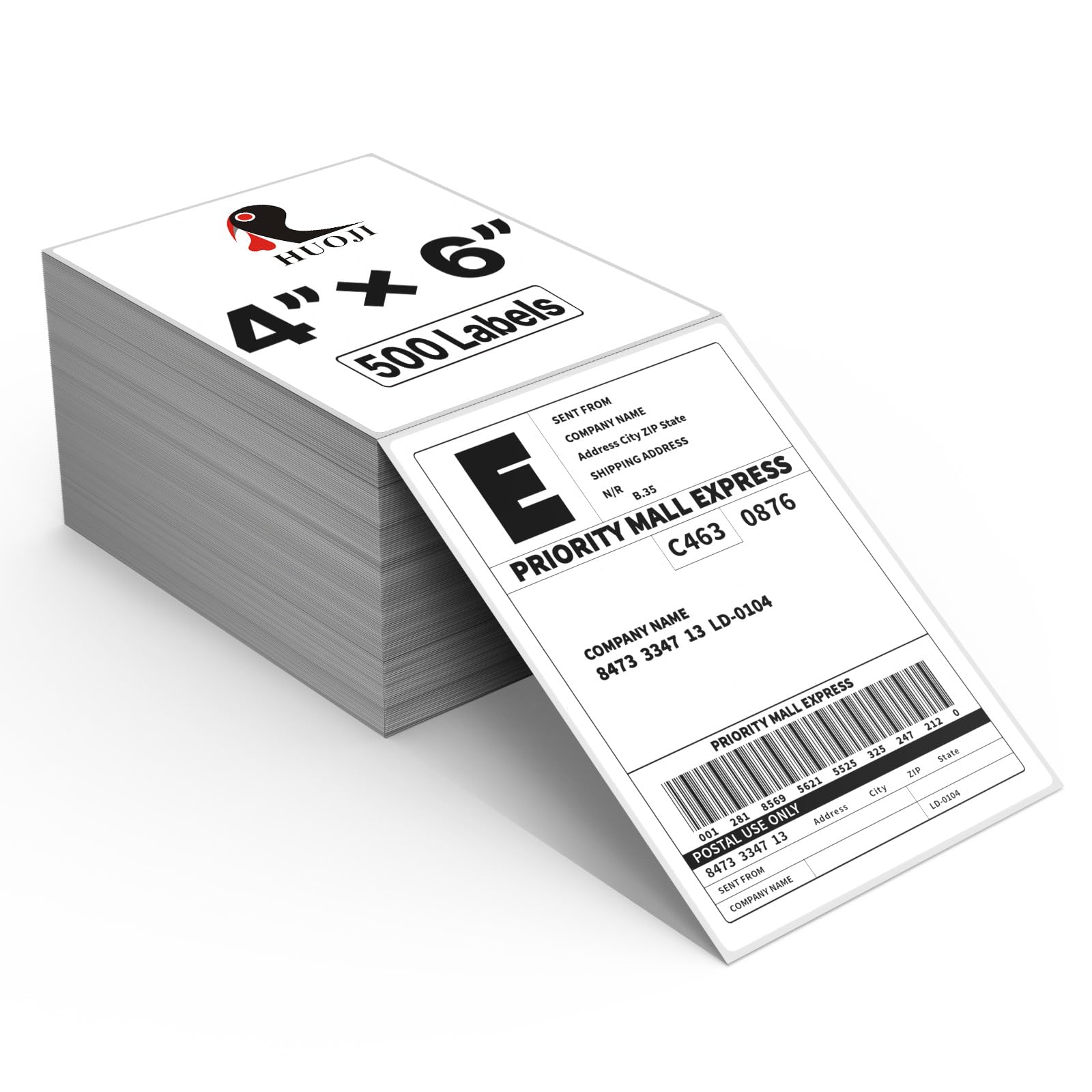 HUOJI 4x6 Thermal Labels, Perforated, 500/Stack, Commercial Grade