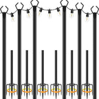 NSHWFW 6 Pack 10 ft Heavy Duty Metal String Light Poles Adjustable Outdoor Lighting Stand for Patio,Backyard,Garden,Party & Wedding Rustproof & Sturdy with Hooks