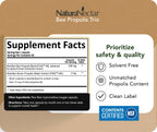 NaturaNectar - Bee Propolis Trio Capsules, NSF Certified Premium Brazilian Propolis - Gluten-Free Supplements with More Diverse Flavonoids & PWE - Naturally Sourced Through Ethical Beekeeping (60pcs.)
