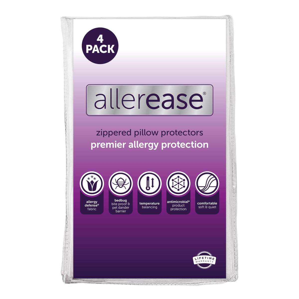 AllerEase Premier Zipper Pillow Protector Standard/Queen 4Pack