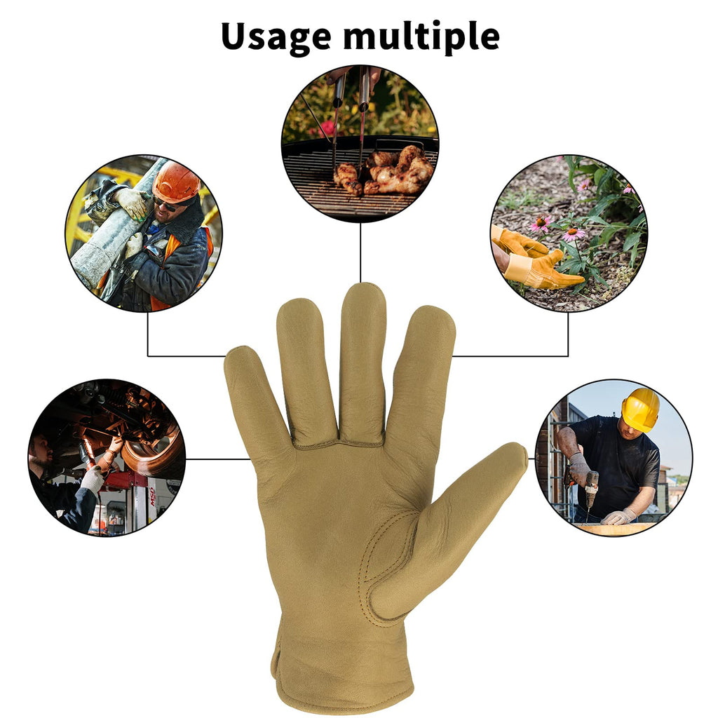 KKOYING Leather Work Gloves Waterproof Gardening Gloves for Men & Women Tough Cowhide Work Gloves with Adjustable Wrist (Small)