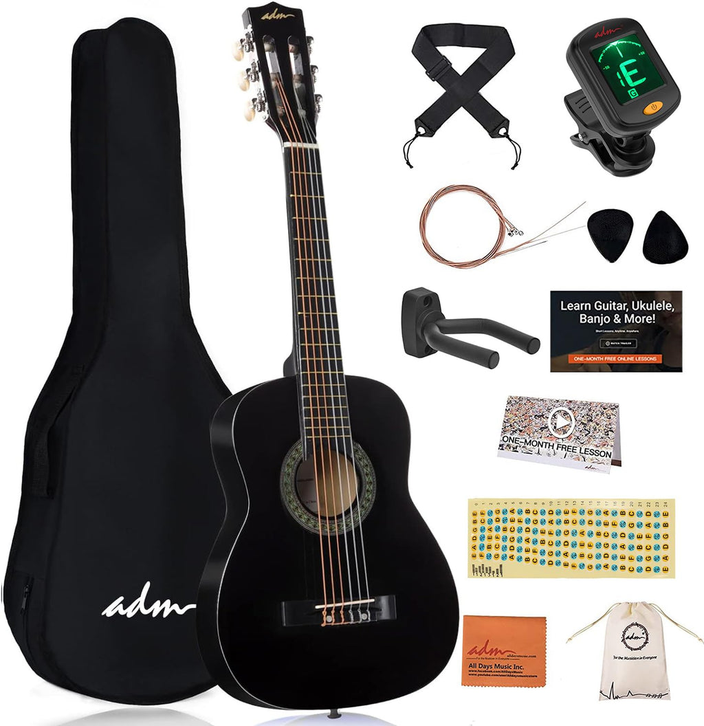 ADM Beginner Acoustic Classical Guitar Nylon Strings Wooden Guitar Bundle Kit for Kid Boy Girl Student Youth Guitarra Online Lessons with Starter Accessories (30 Inch, Geen)