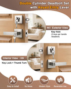 KNOBWELL 1 Pack Double Cylinder Keyed Entry Door Handle with Deadbolt, Brushed Nickel Front Door Handleset with Lock and Key